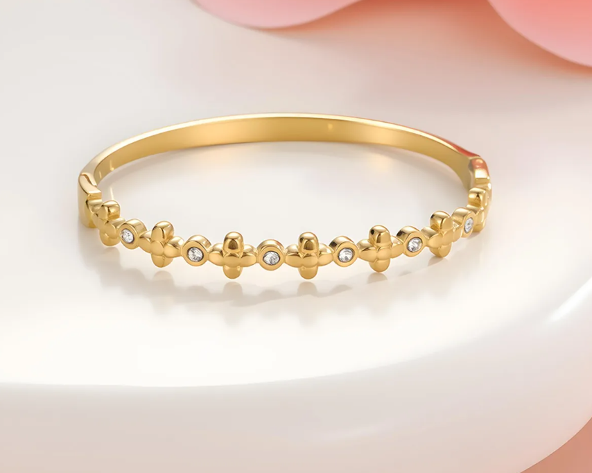 Brazalete Rígido Floral con Circonitas