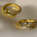 Anillo Clavo con Circonitas | Dorado y Acero Chapado Oro 18K