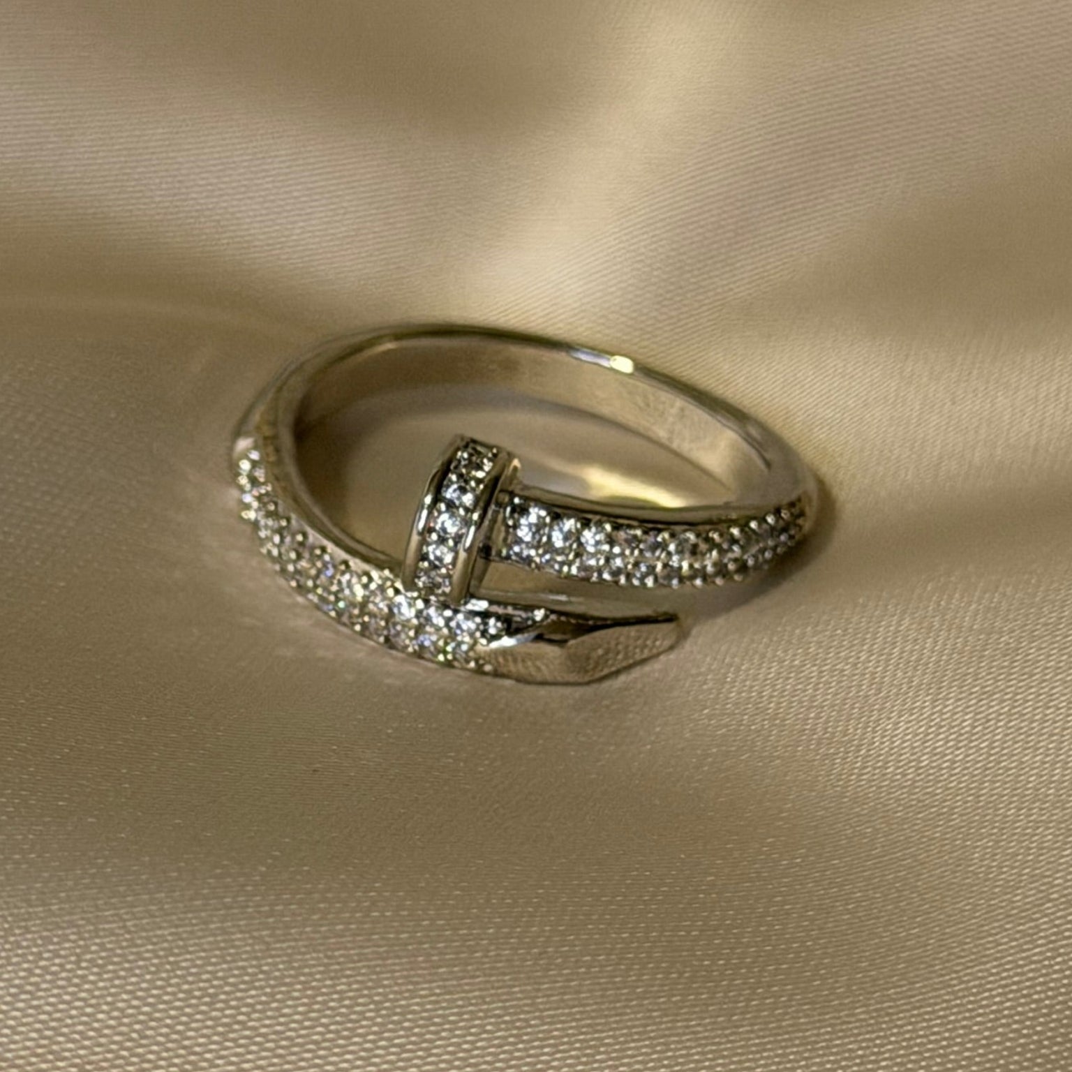 Anillo Clavo con Circonitas | Dorado y Acero Chapado Oro 18K