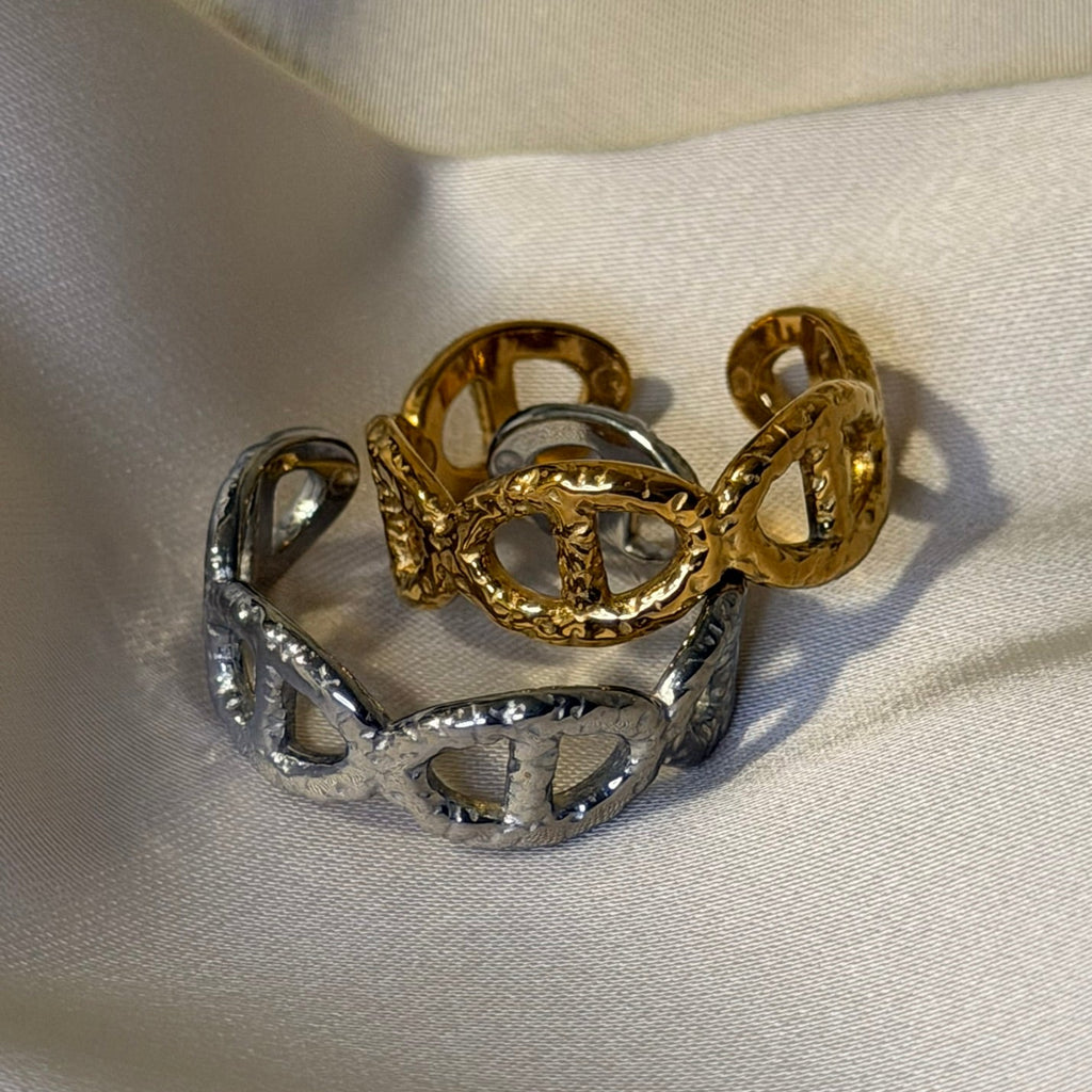 Anillo Geométrico Expansible | Dorado y Plateado Acero Inoxidable