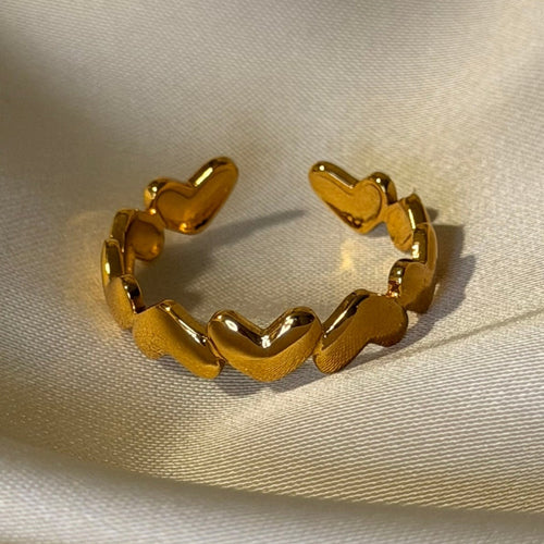 Anillo Corazones Chapado Oro 18K | Acero Inoxidable PVD